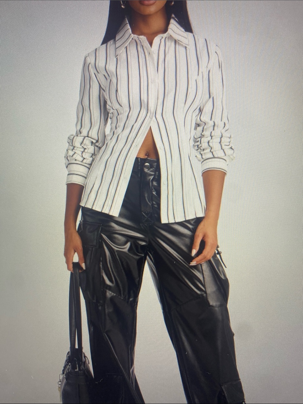 Fashion Nova White Button-Down Shirt with PinStripes